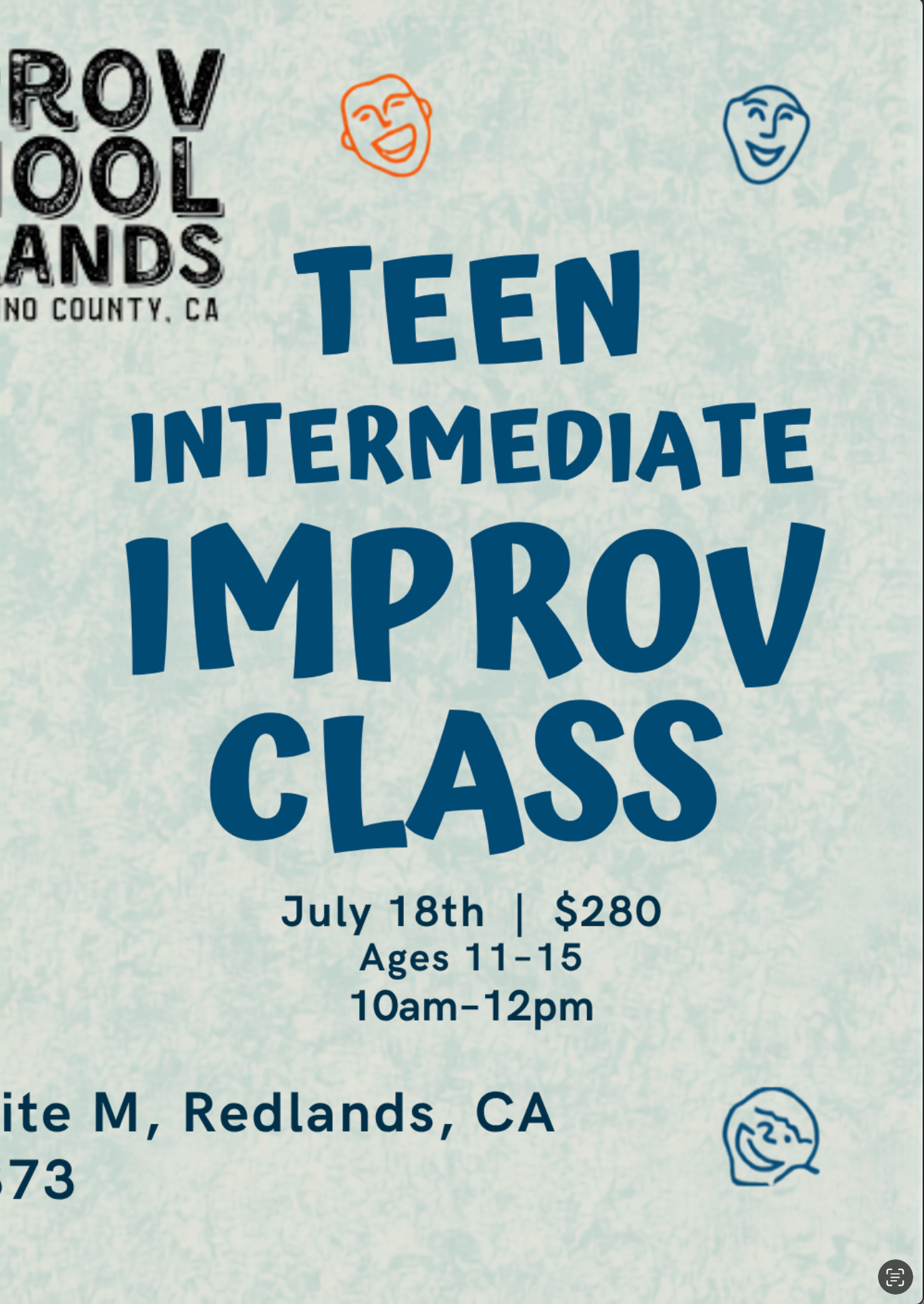 7/18-9/5 Teen Intermediate Improv Comedy Class
